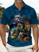 Alohadaddy® Vintage Hawaiian Tiger and Lion Short-Sleeve Polo Shirt
