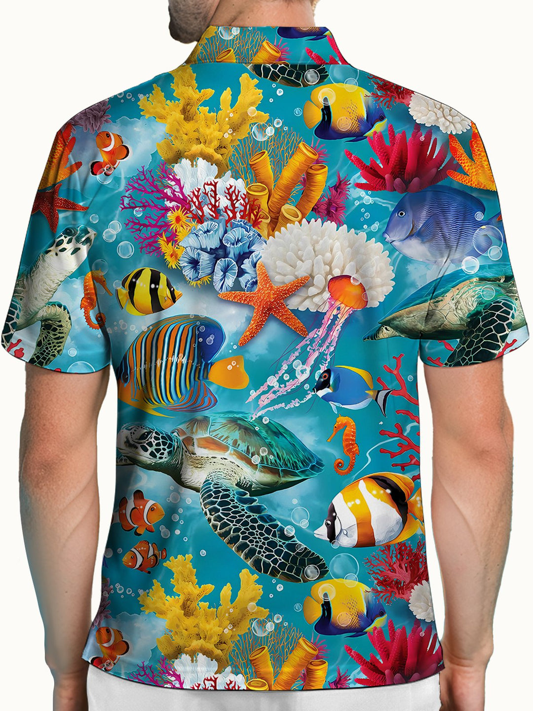 Alohadaddy® Hawaiian Marine Life Tropical Fish Short-Sleeve Polo Shirt