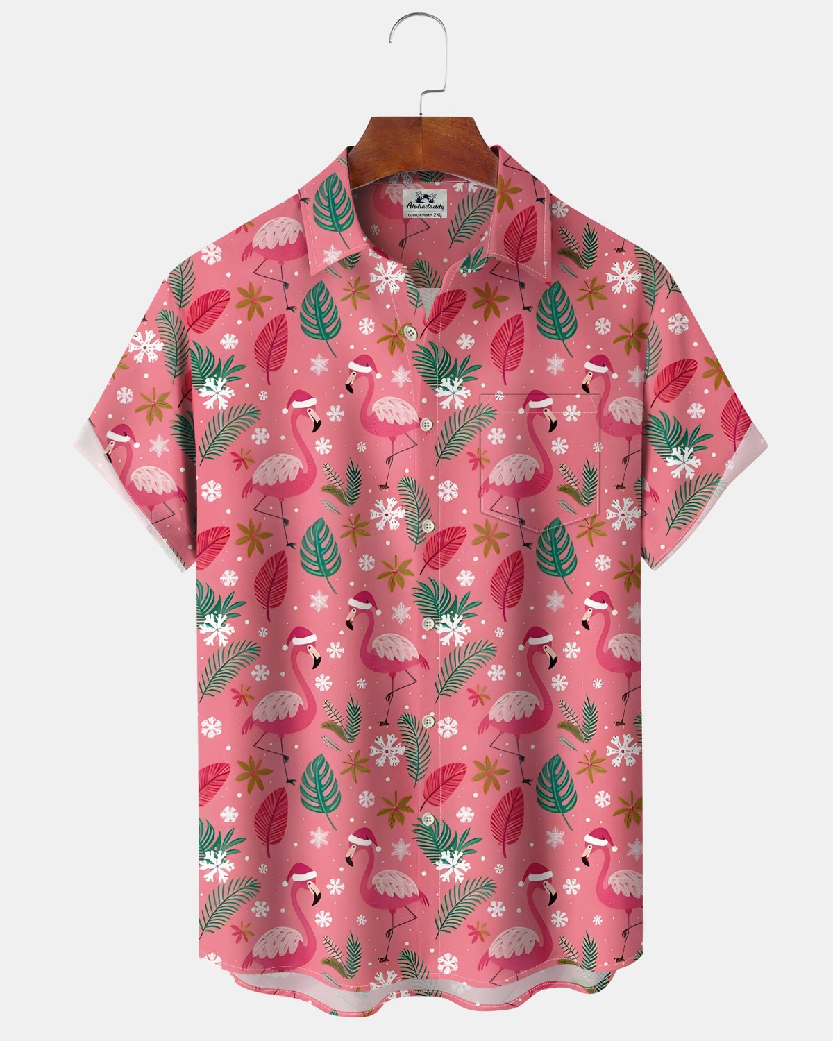 Alohadaddy® Hawaiian Holiday Flamingo Christmas Men's Short-Sleeve Shirt