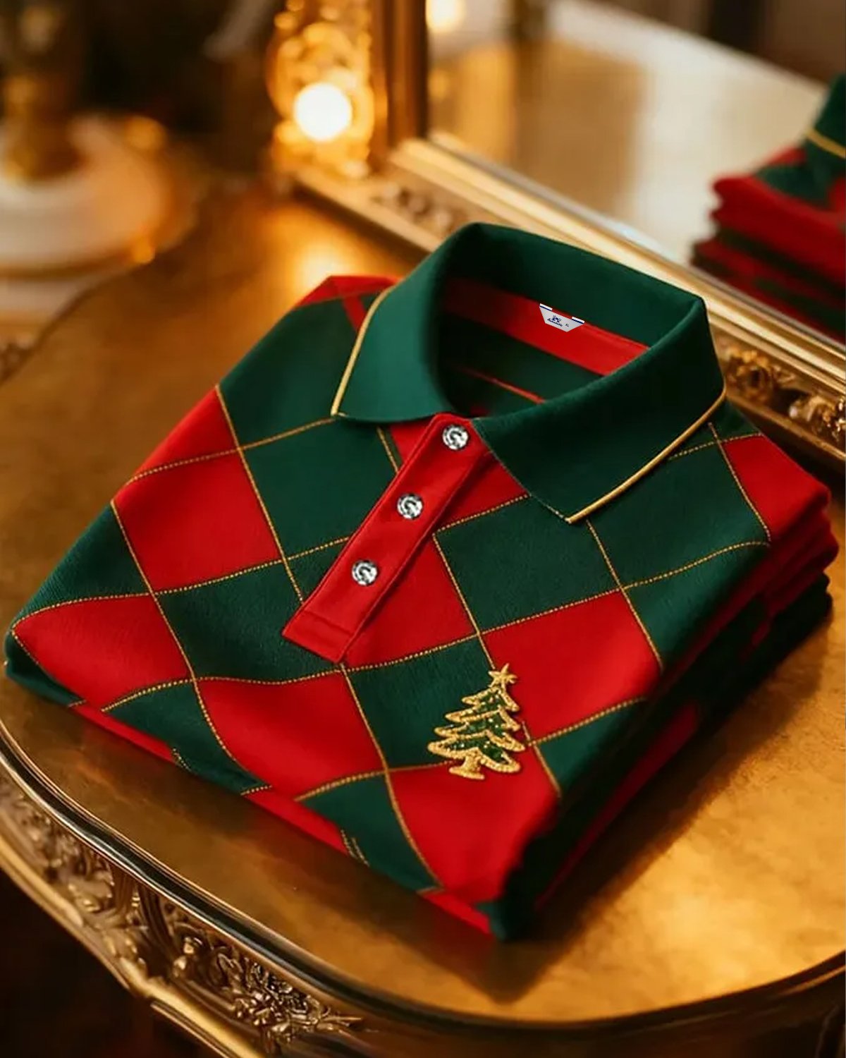 Alohadaddy® Basic Christmas Holiday Men's Color Block Diamond Pattern Fashion Short-Sleeve Polo Shirt