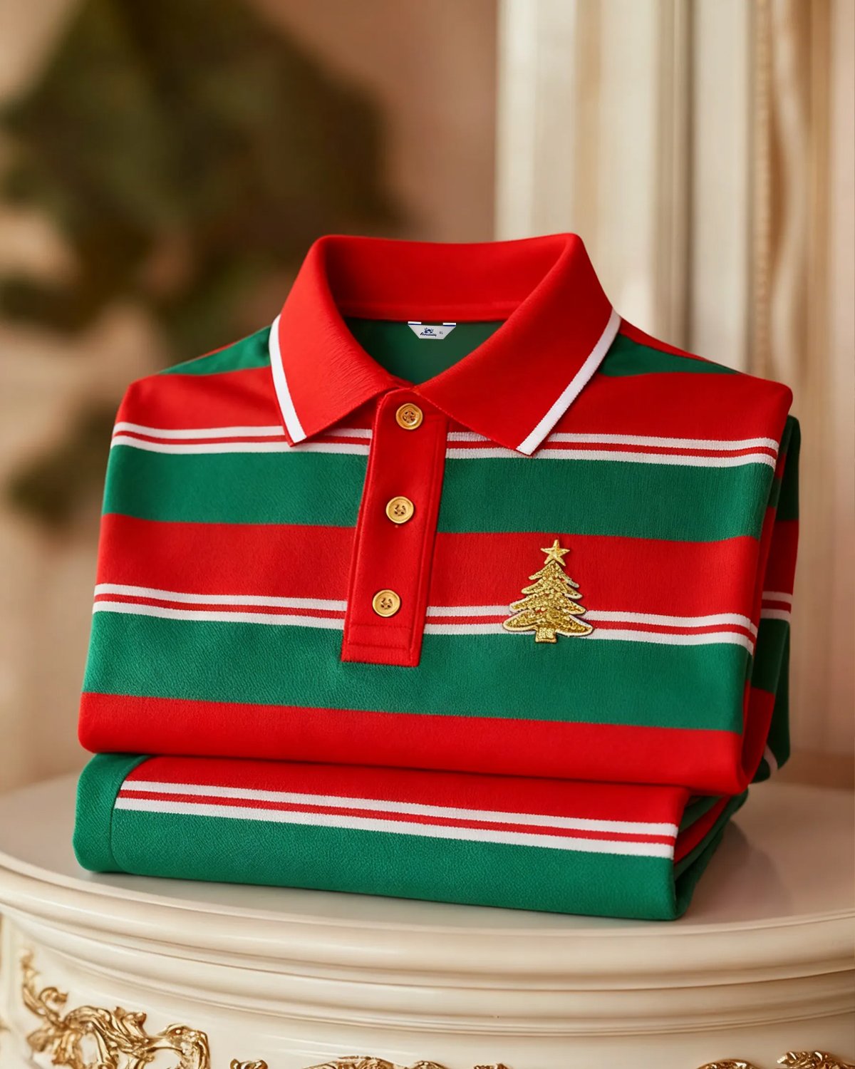 Alohadaddy® Basic Christmas Holiday Men's Color Block Striped Short-Sleeve Polo Shirt