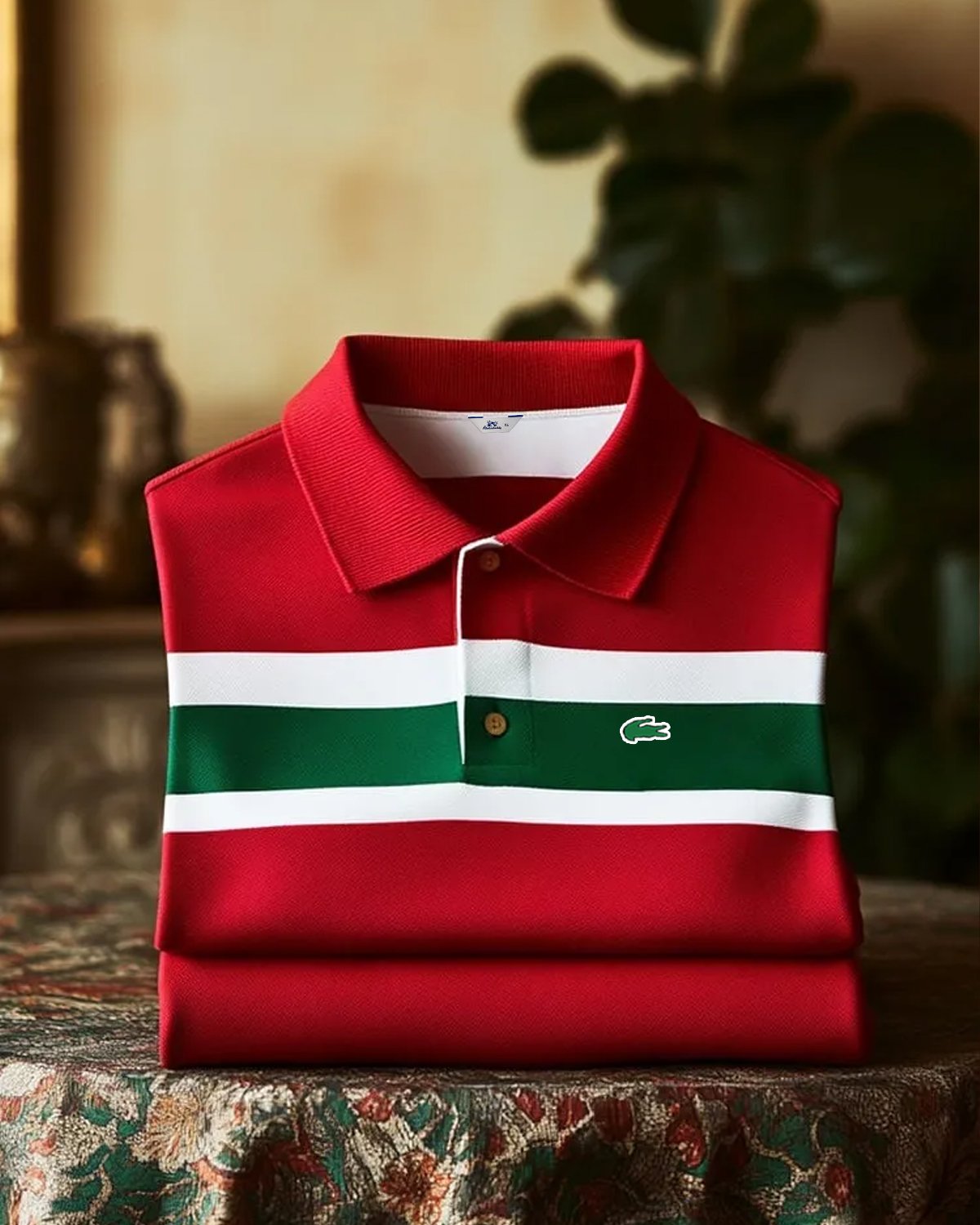 Alohadaddy® Basic Christmas Color-Blocked Striped Short-Sleeve Polo Shirt