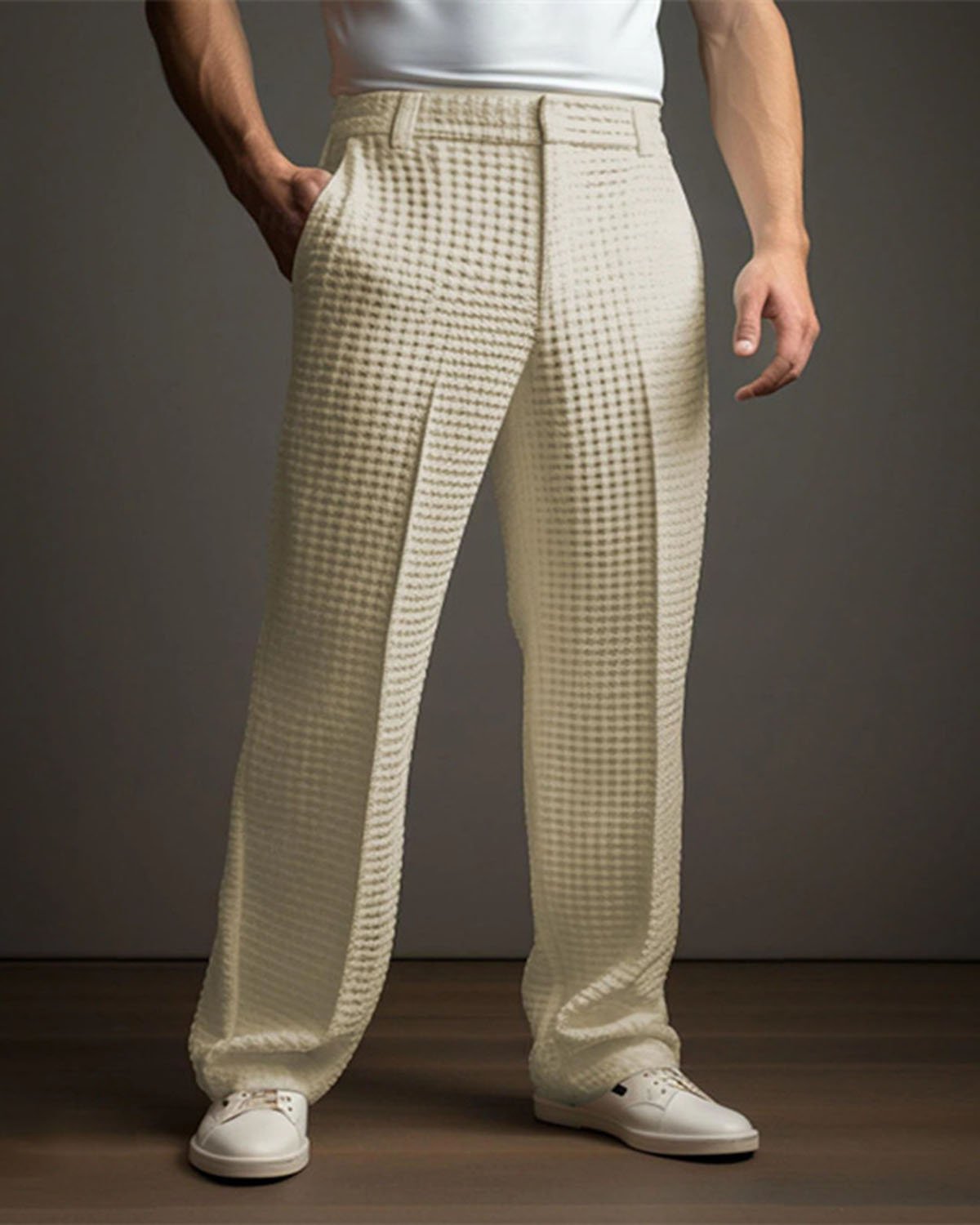 Alohadaddy® Men's Solid Color Waffle Straight Leg Casual Pants