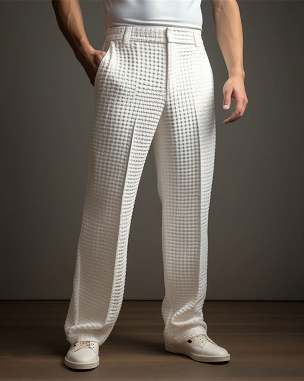 Alohadaddy® Men's Solid Color Waffle Straight Leg Casual Pants