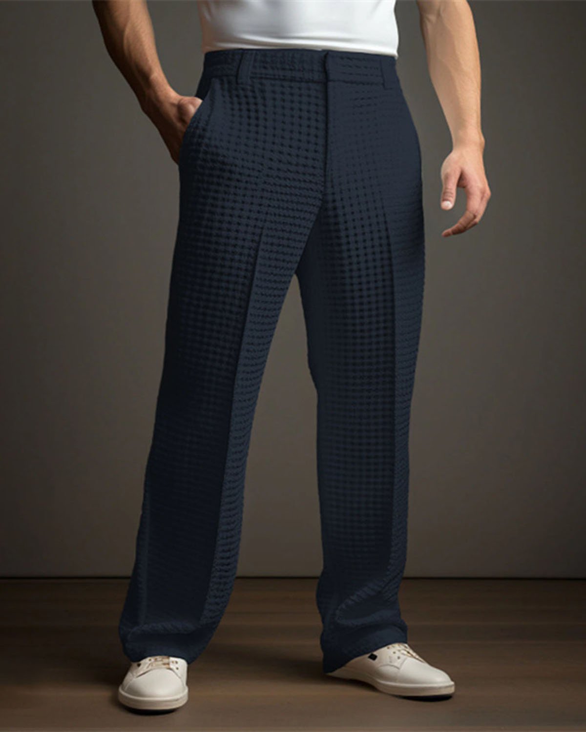 Alohadaddy® Men's Solid Color Waffle Straight Leg Casual Pants