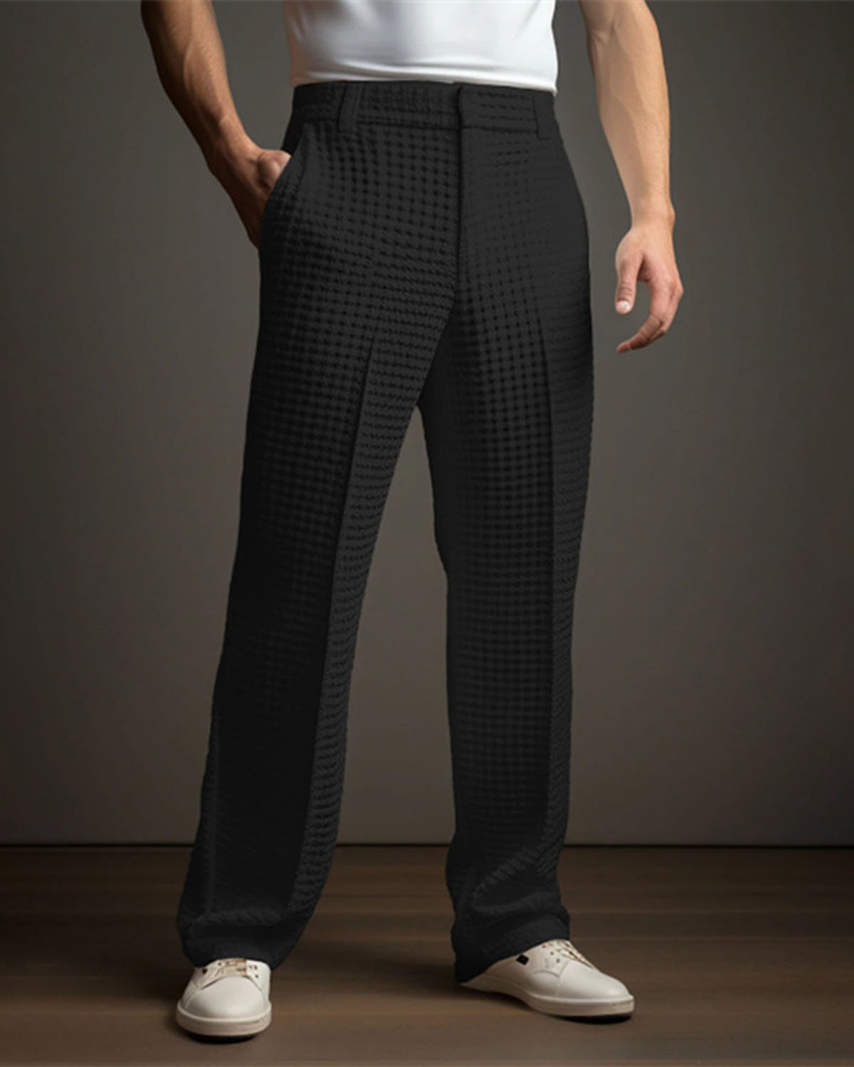 Alohadaddy® Men's Solid Color Waffle Straight Leg Casual Pants