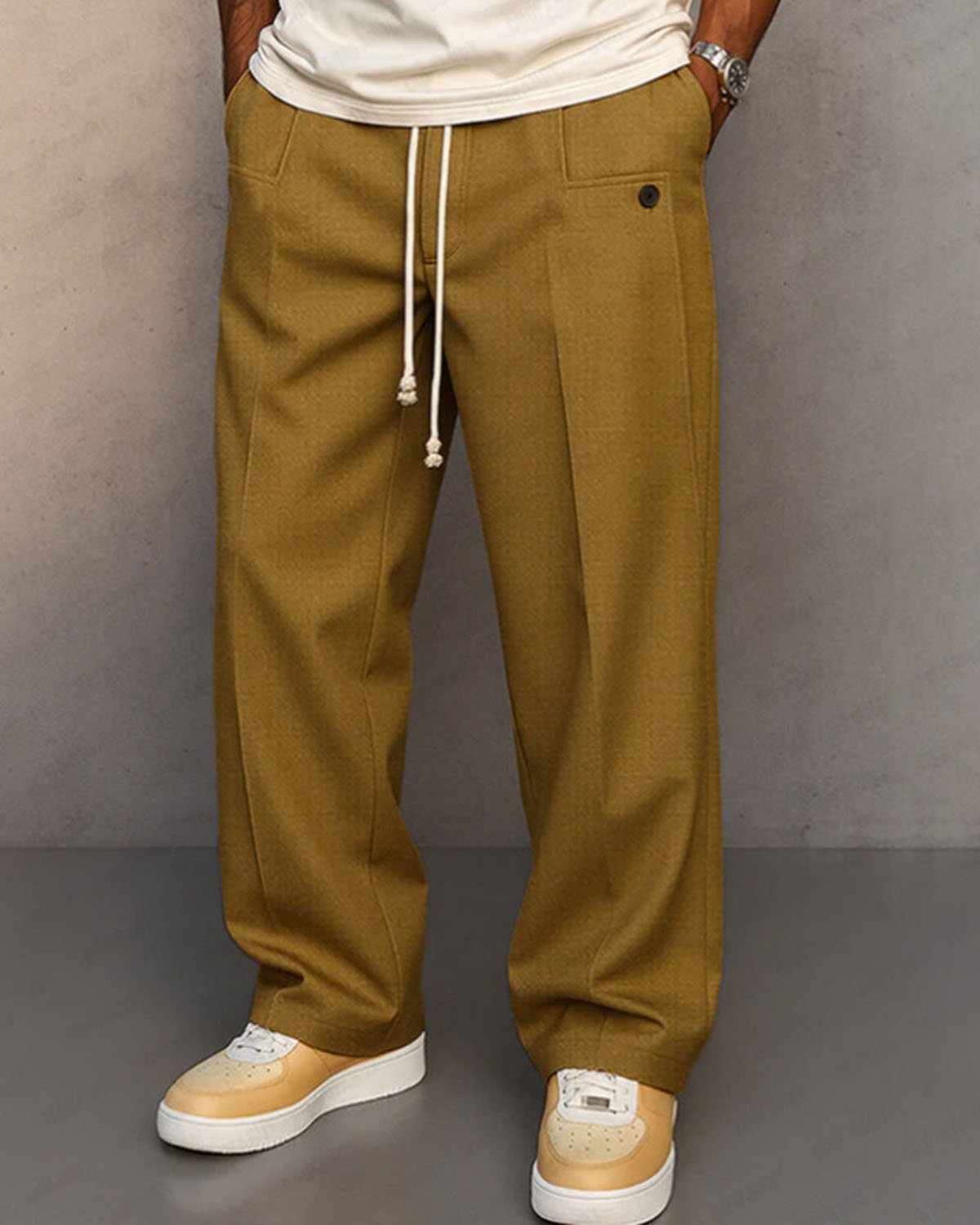 Alohadaddy® Men's Solid Color Button-Down Comfort Straight Leg Casual Pants