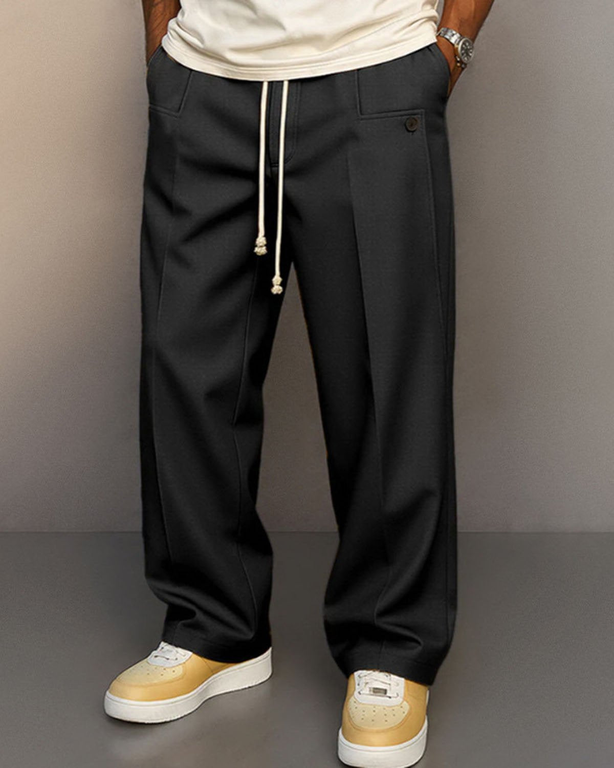 Alohadaddy® Men's Solid Color Button-Down Comfort Straight Leg Casual Pants