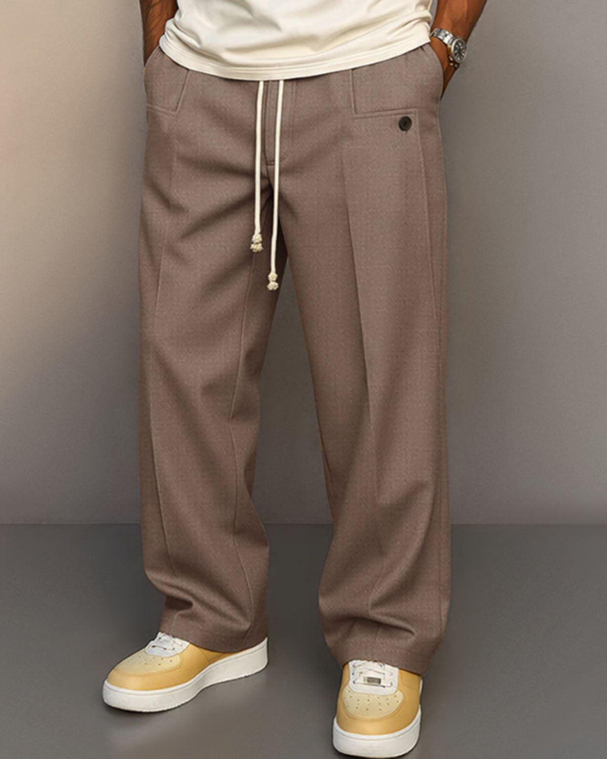 Alohadaddy® Men's Solid Color Button-Down Comfort Straight Leg Casual Pants