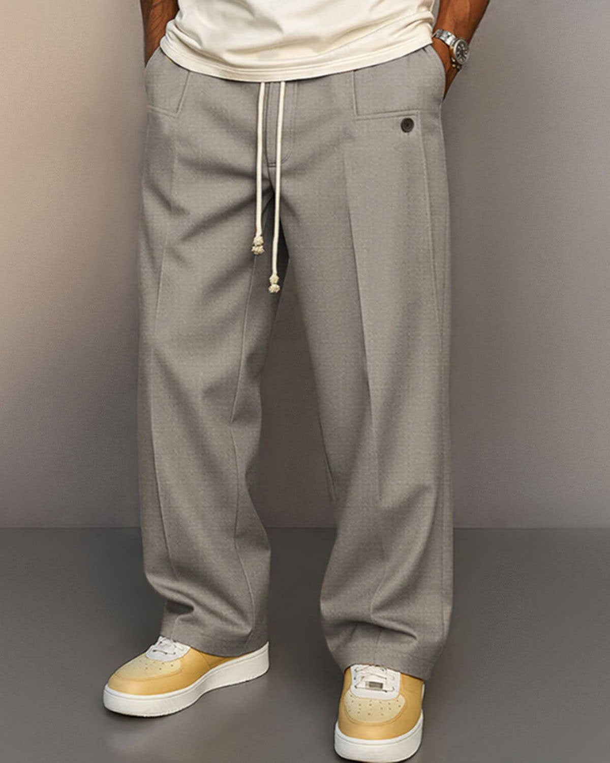 Alohadaddy® Men's Solid Color Button-Down Comfort Straight Leg Casual Pants