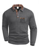 Alohadaddy® Men's Solid Color Geometric Patchwork Fabric Check Long-Sleeve Polo Shirt