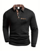 Alohadaddy® Men's Solid Color Geometric Patchwork Fabric Check Long-Sleeve Polo Shirt