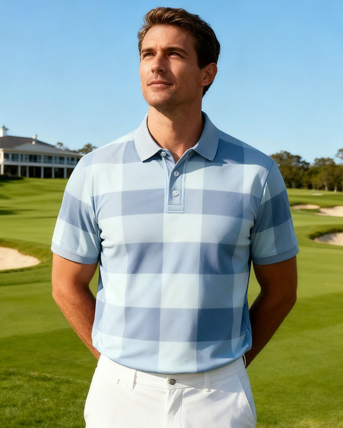 Alohadaddy® Men's Basic Casual Check Geometric Short-Sleeve Polo Shirt