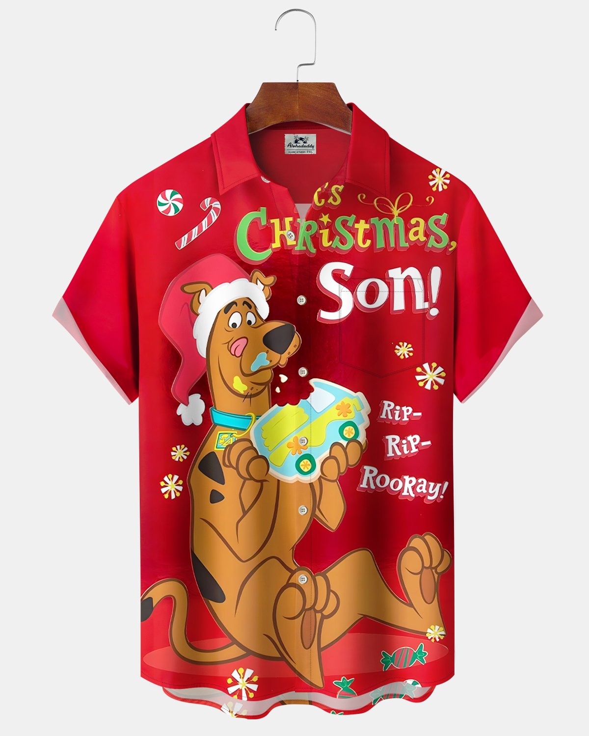 Alohadaddy® Holiday Christmas Cartoon Puppy Short-Sleeve Shirt