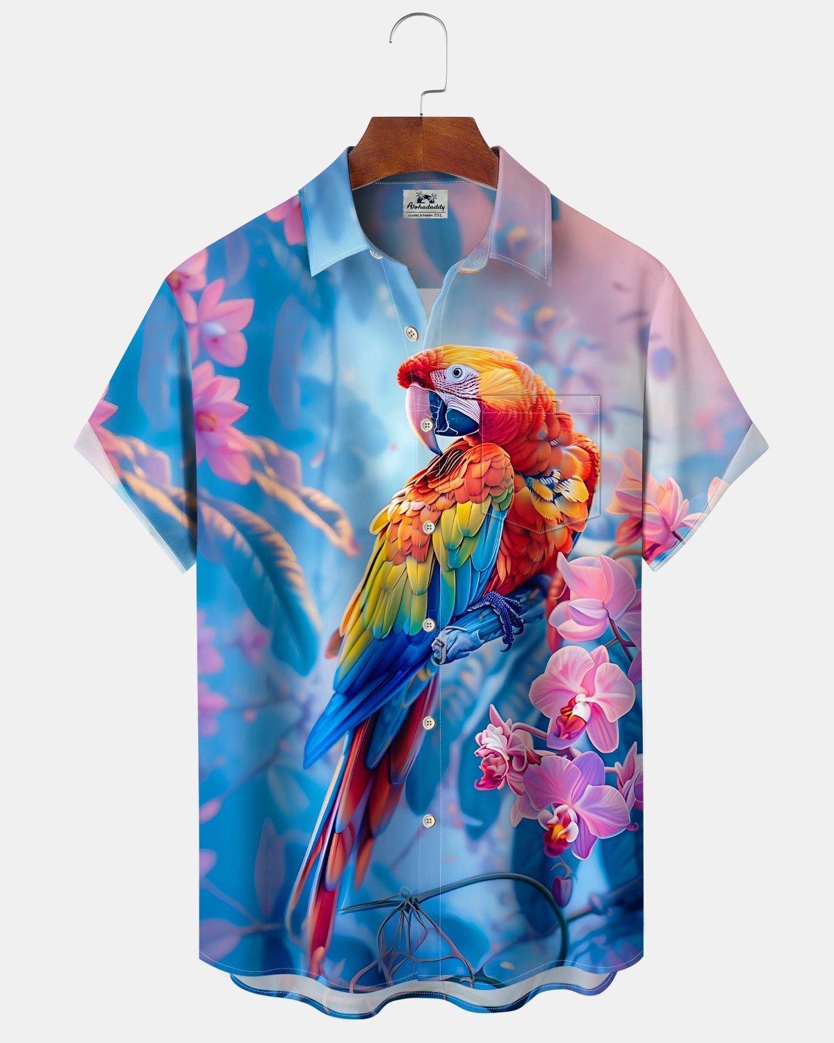 Alohadaddy® Hawaiian Tropical Flower Parrot Men's Short-Sleeve Shirt