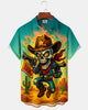 Alohadaddy® Retro Denim Cartoon Skull Cactus Desert Short-Sleeve Shirt