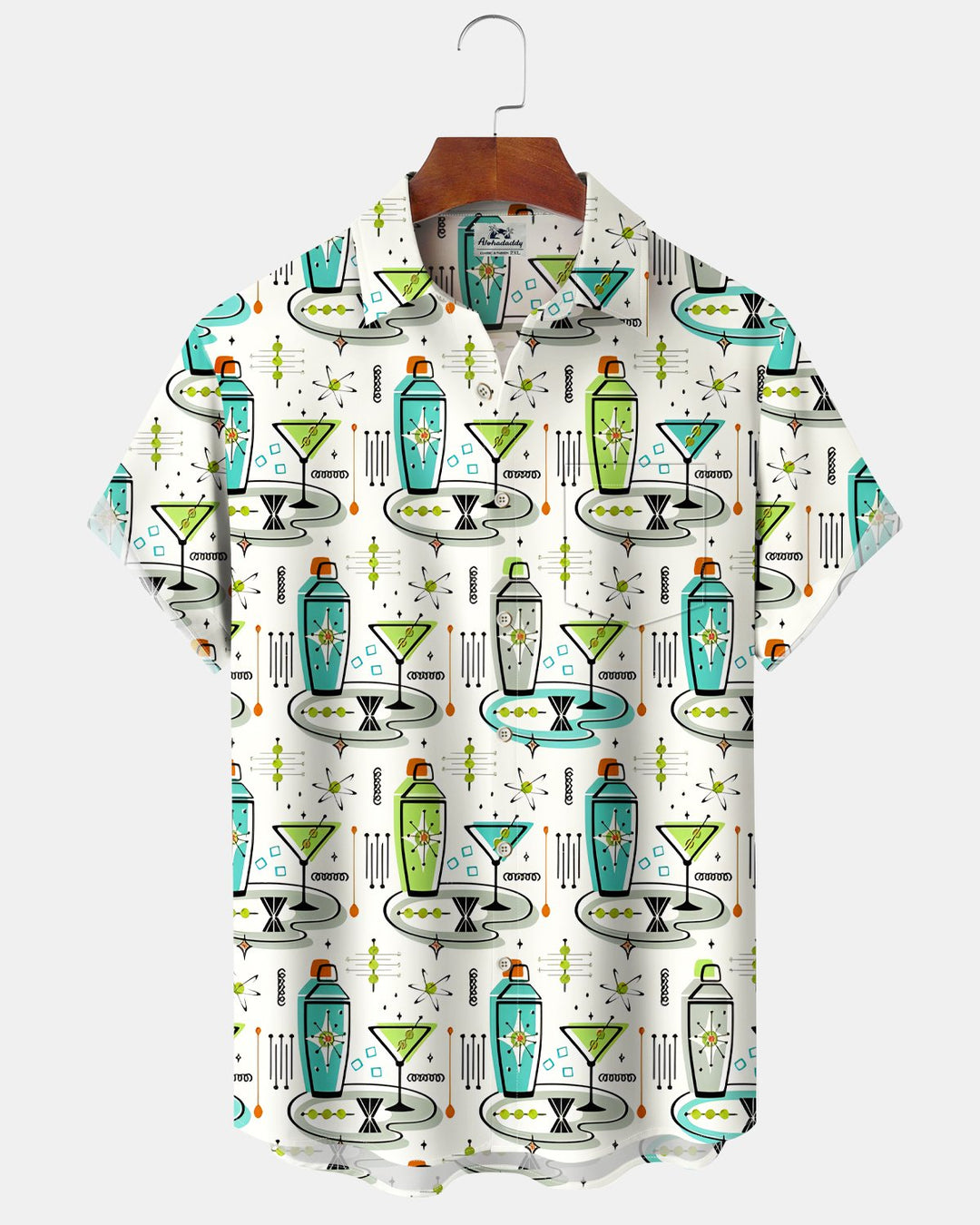 Alohadaddy® Hawaiian Retro Atomic Medieval Modern Cocktail Olive Shirt