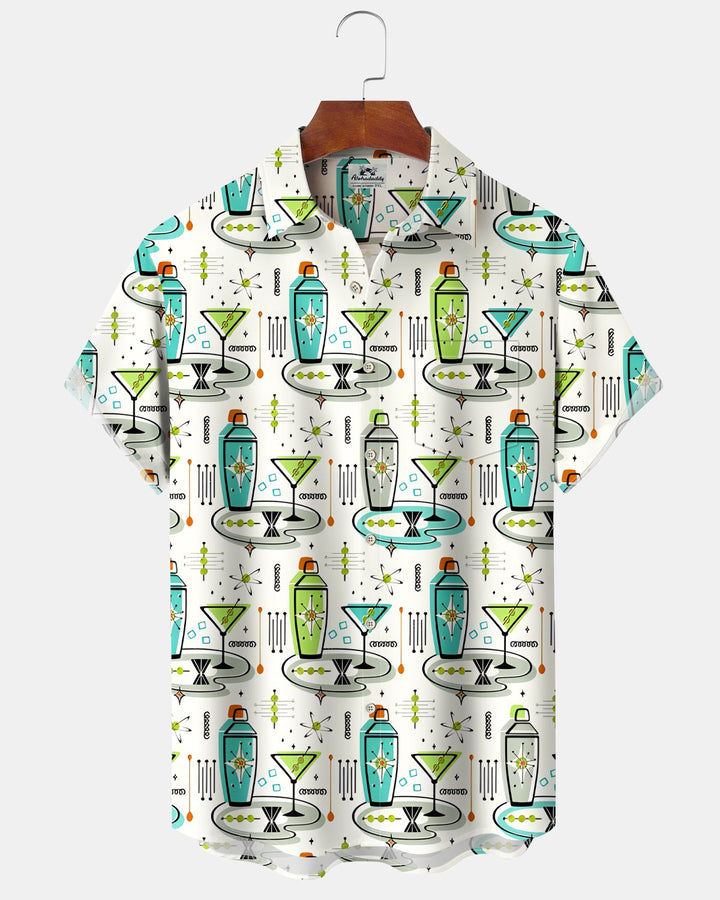 Alohadaddy® Hawaiian Retro Atomic Medieval Modern Cocktail Olive Shirt