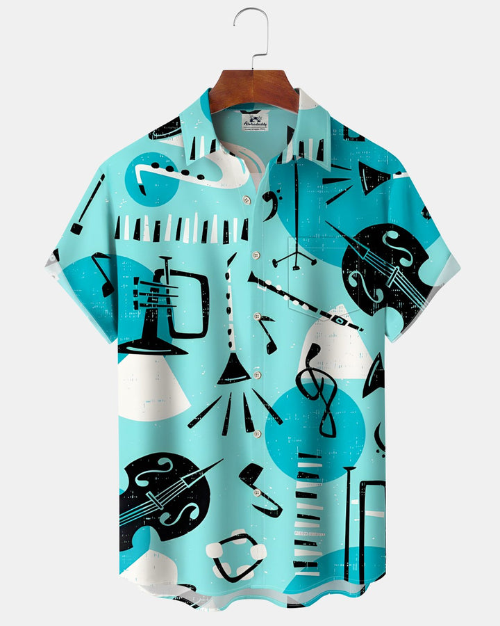 Alohadaddy® Retro Music Atom Pattern Piano Short-Sleeve Shirt