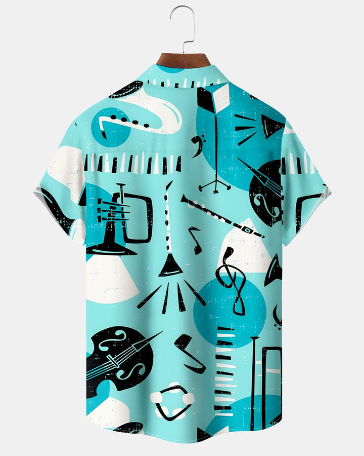 Alohadaddy® Retro Music Atom Pattern Piano Short-Sleeve Shirt