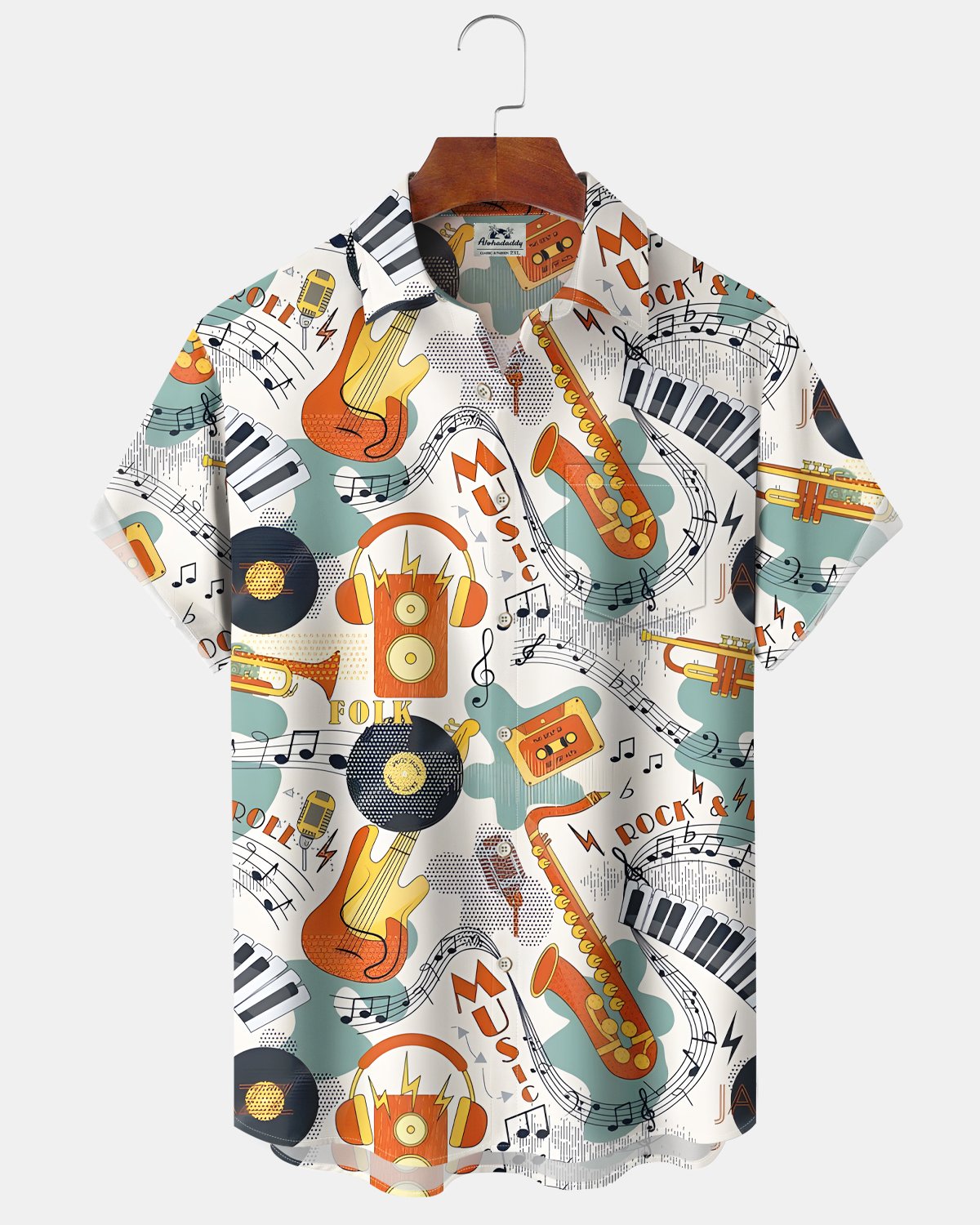 Alohadaddy® Retro Music Atomic Geometry Guitar Short-Sleeve Shirt