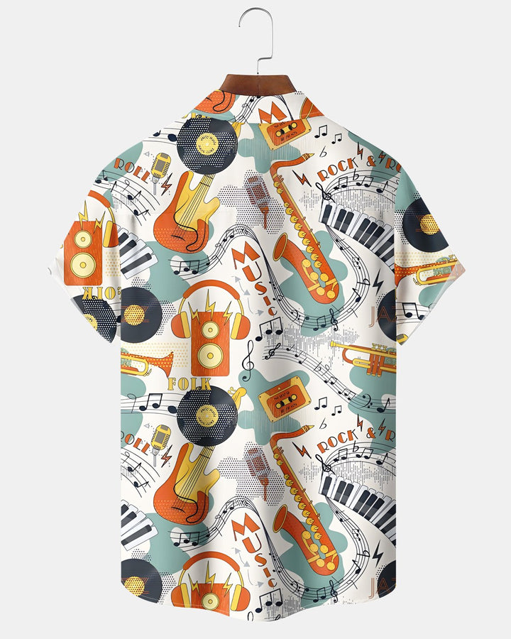 Alohadaddy® Retro Music Atomic Geometry Guitar Short-Sleeve Shirt
