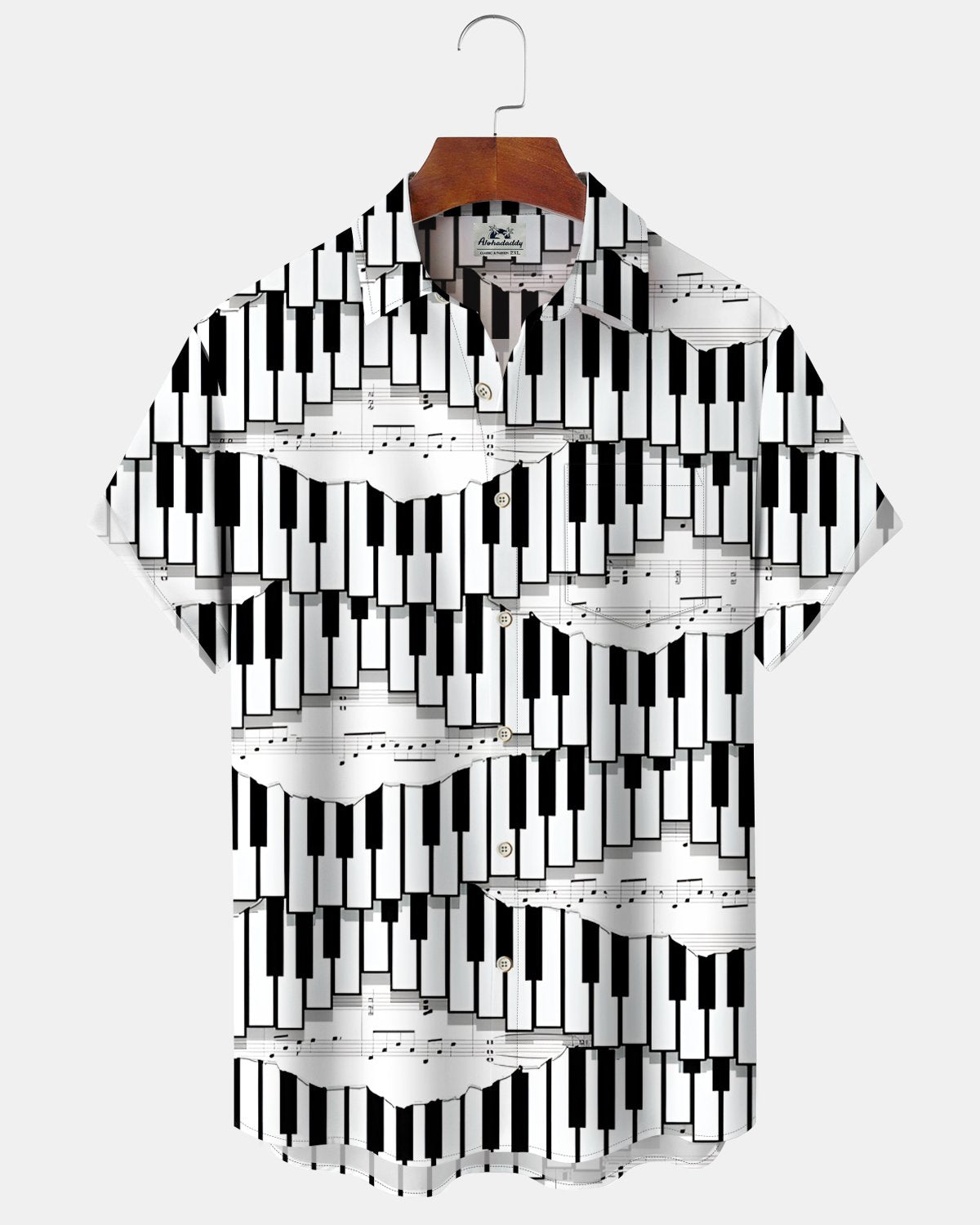 Alohadaddy® Retro 3D Musical Piano Key Notes Men's Short-Sleeve Shirt