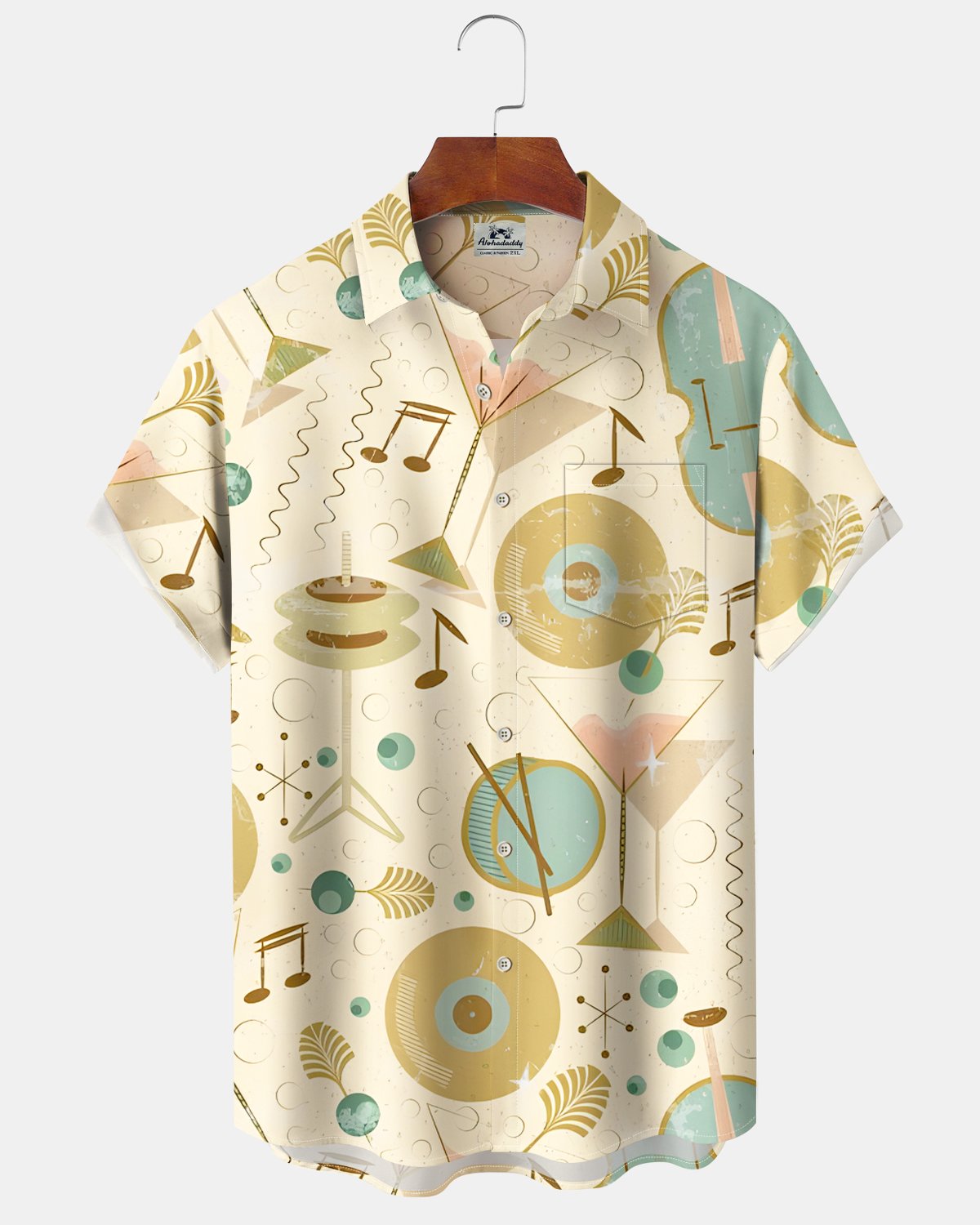 Alohadaddy® Retro Atomic Geometric Cocktail Note Men's Short-Sleeve Shirt