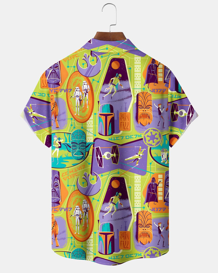 Alohadaddy® Hawaiian Tiki Tropical Plant Movie Space Short-Sleeve Shirt