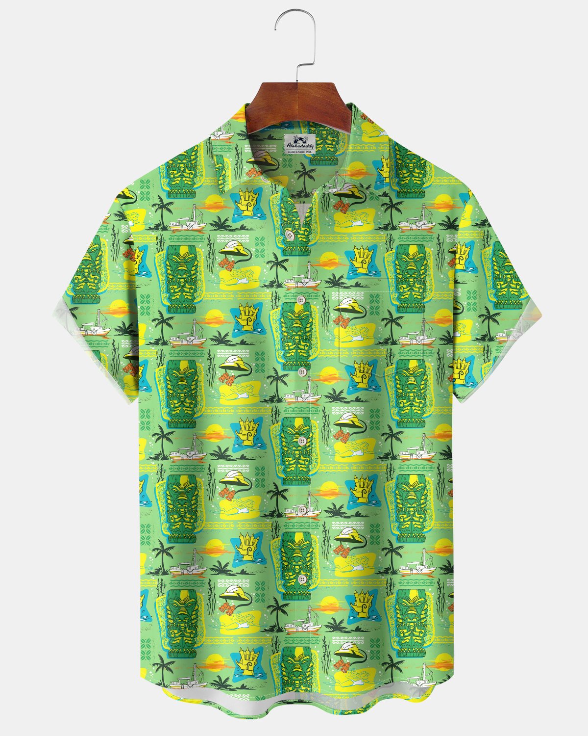 Alohadaddy® Hawaiian Tiki Tropical Plant Movie Coconut Tree Short-Sleeve Shirt