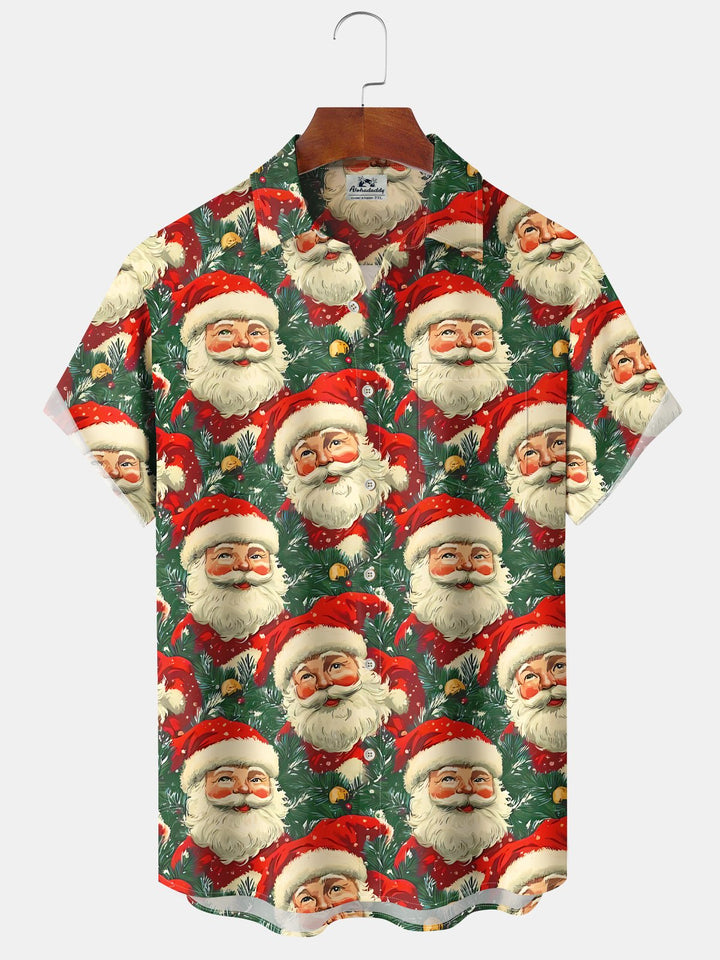 Alohadaddy 60s Vintage Christmas Holiday Santa Pine Tree Holiday Shirt
