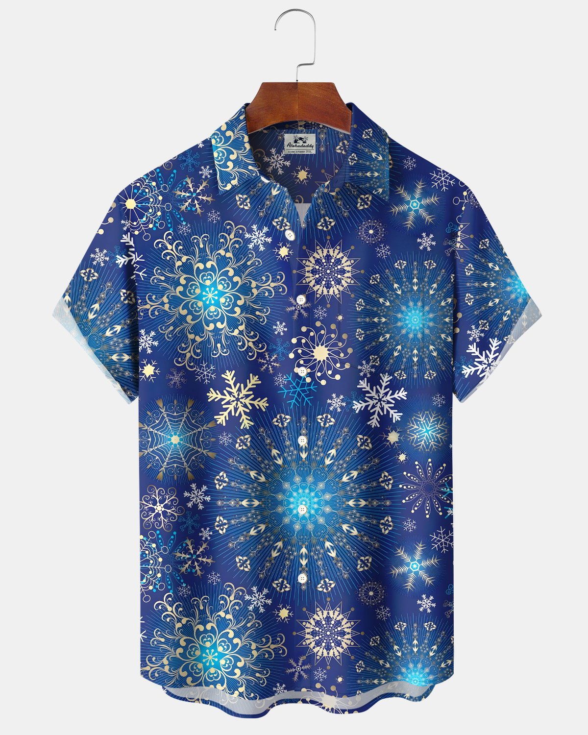 Alohadaddy® Men's Holiday Christmas Snowflake Short-Sleeve Hawaiian Shirt