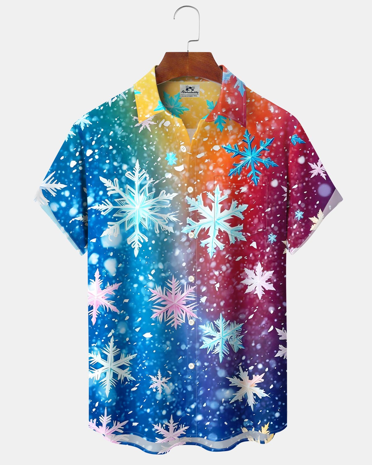 Alohadaddy® Holiday Color Block Snowflake Christmas Gradient Short-Sleeve Shirt