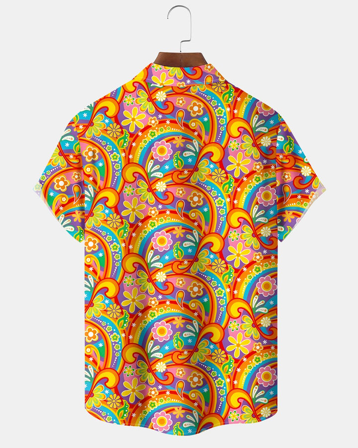 Alohadaddy® Retro Hippie Paisley Abstract Short-Sleeve Shirt