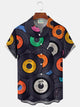 Camisa de manga corta con bolsillo abotonado y estampado digital 3D de música retro para hombre de Alohadaddy, talla grande y alta
