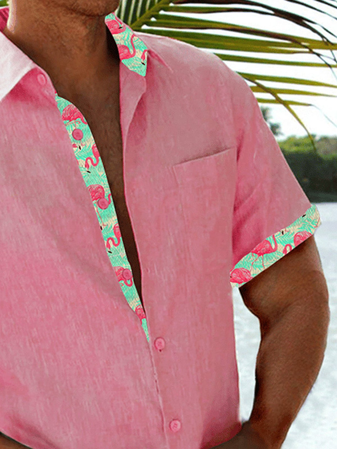 Camisa de hombre Alohadaddy Beach Holiday Flamingo Pink Pocket Basics Camisa de campamento Big Tall