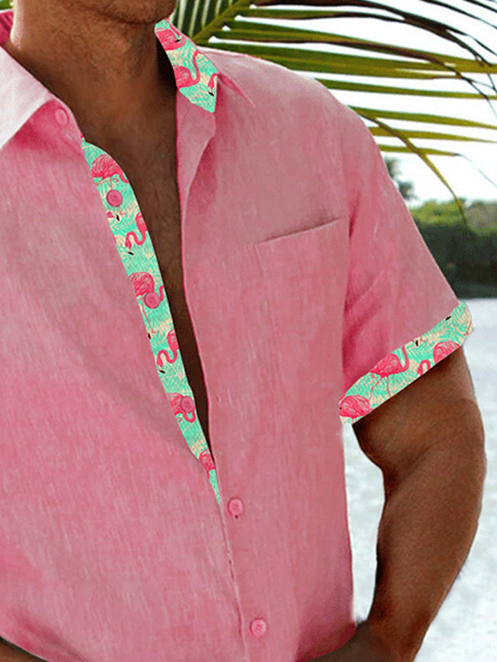 Camisa de hombre Alohadaddy Beach Holiday Flamingo Pink Pocket Basics Camisa de campamento Big Tall