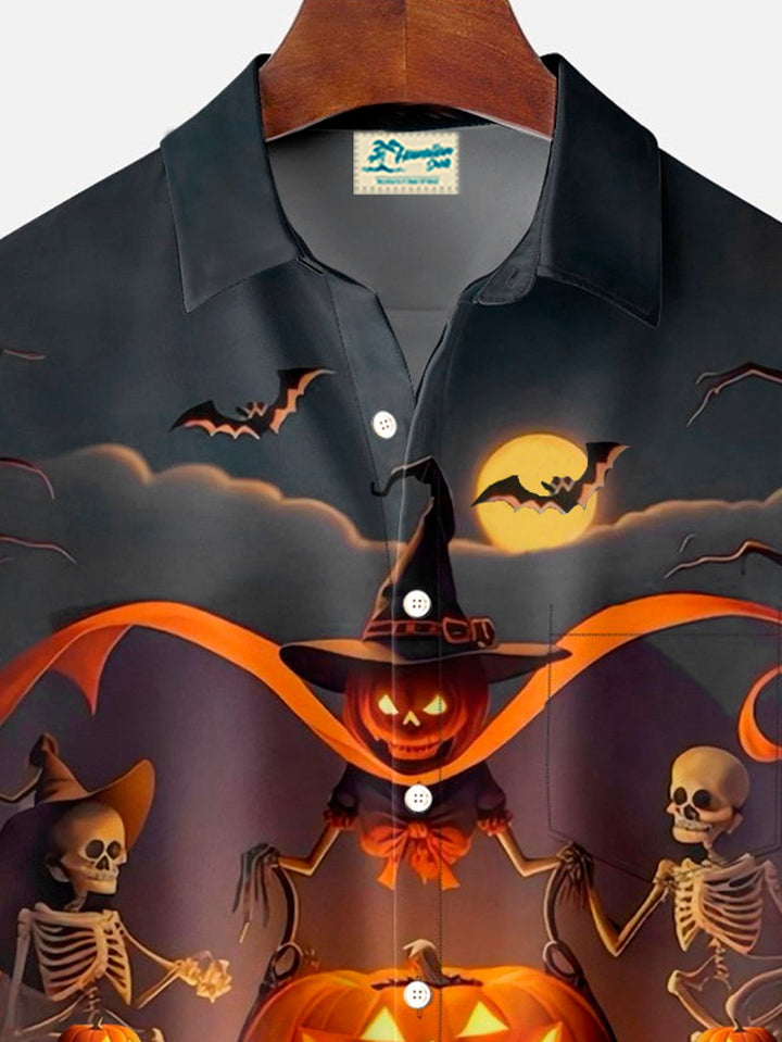 Camisa de manga corta con bolsillo y botones para hombre, con estampado digital 3D de calabaza de Halloween, para fiestas de Alohadaddy, tallas grandes y altas