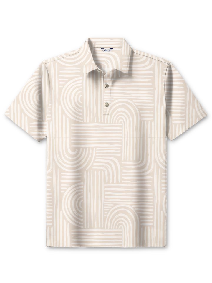 Alohadaddy Hawaiian Casual Geometric Texture Painting Art Buttons Large Size Long Polyester Polo Shirt