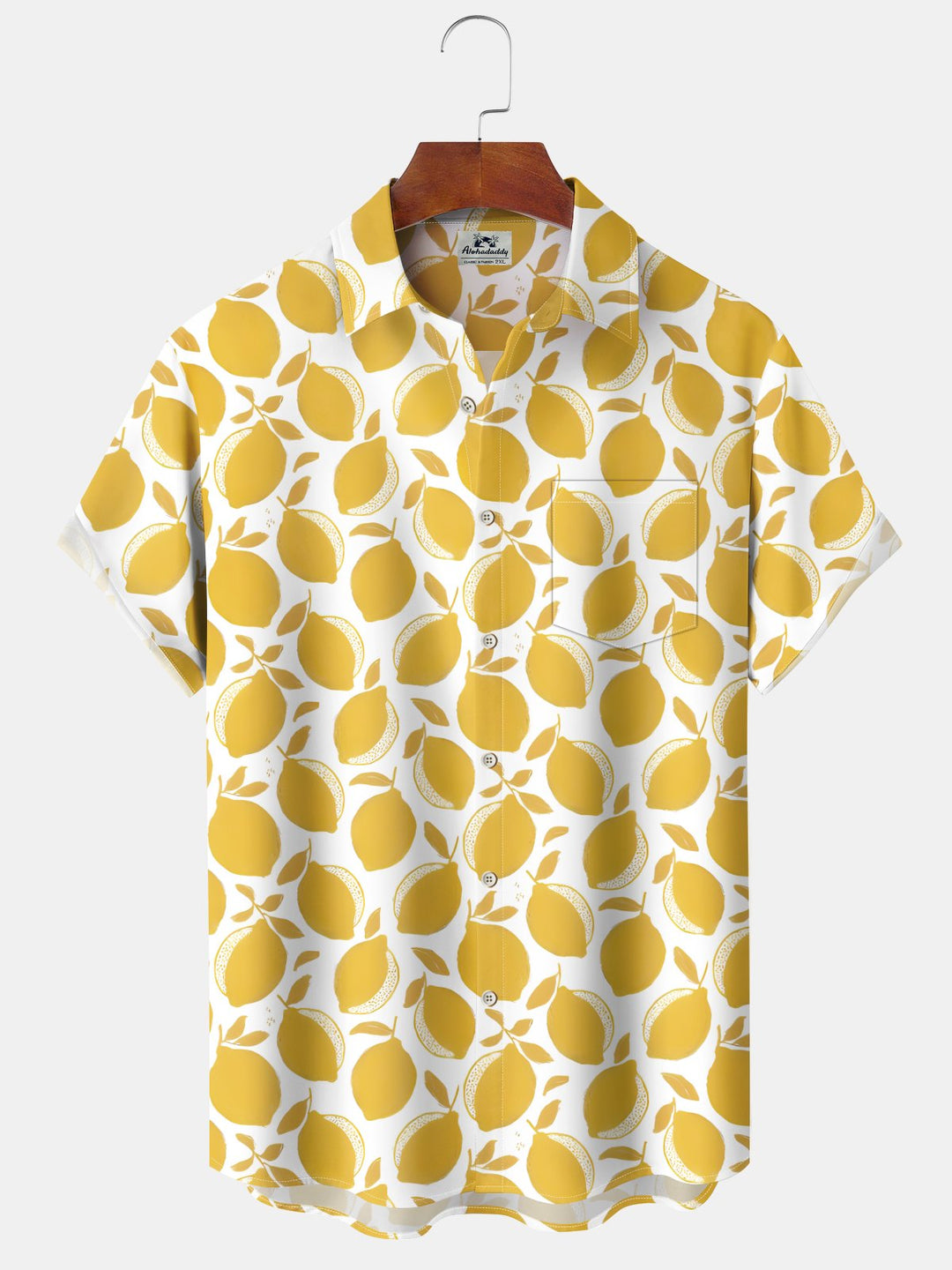 Alohadaddy® Casual Fruit Lemon Art Print Chest Pocket Elasticity Hawaiian Short Sleeve Shirt Big &amp; Tall
