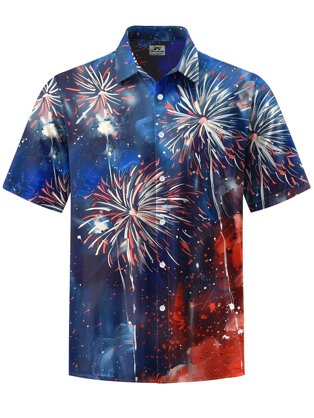 Alohadaddy® Holiday Collection Fireworks Print Chest Pocket Stretch Men&