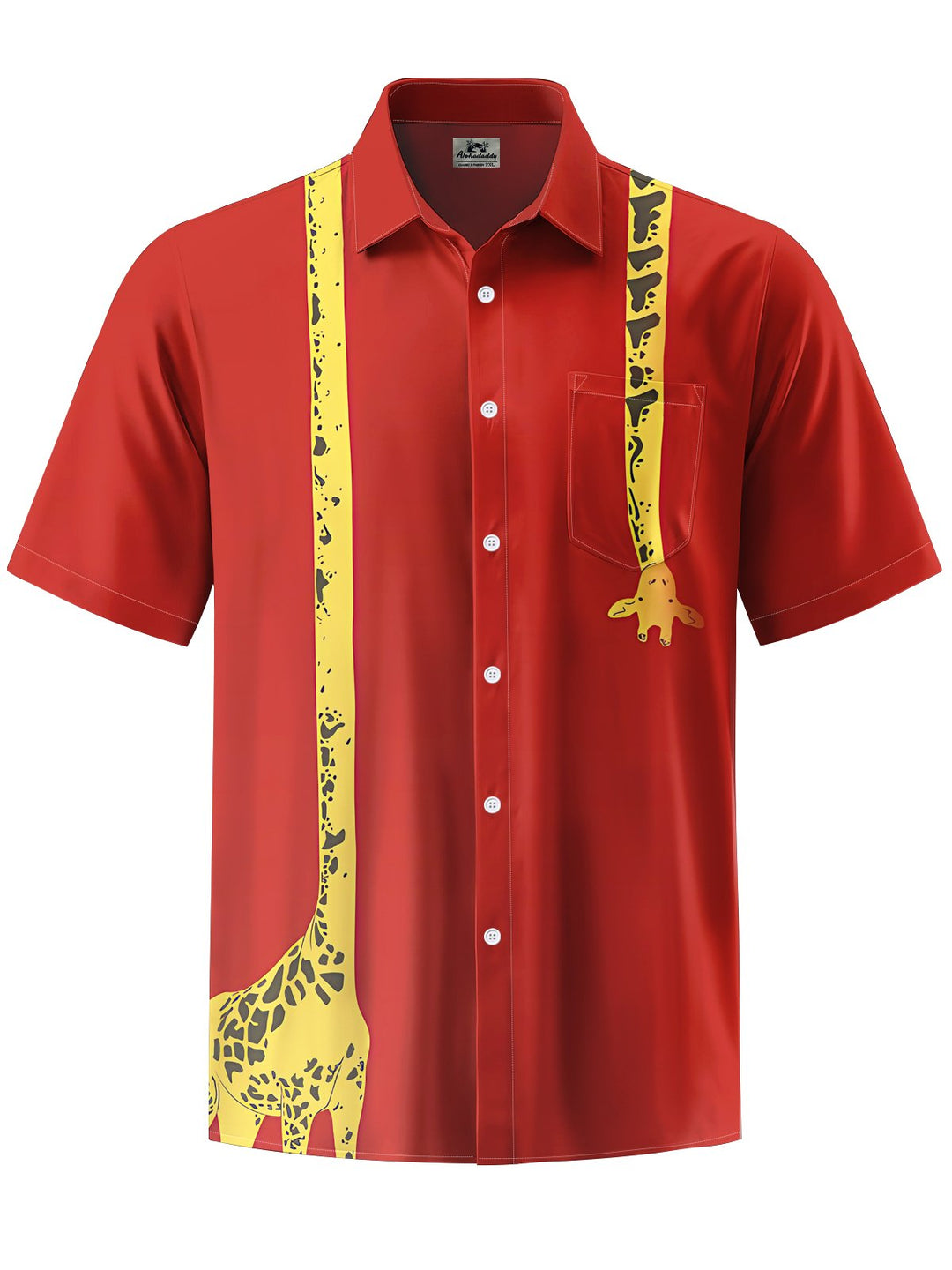 Alohadaddy® Casual Giraffe Art Print Chest Pocket Mens Short Sleeve Shirt Big &amp; Tall