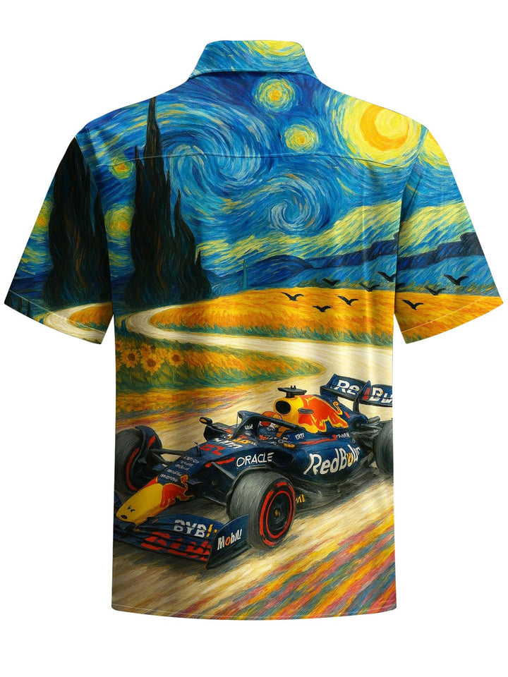 Alohadaddy® Vintage Oil Painting Racing Print Art Chest Pocket Men&