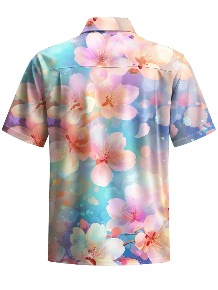 Alohadaddy® Hawaiian Flowers Art Print Chest Pocket Mens Short Sleeve Shirt Big &amp; Tall