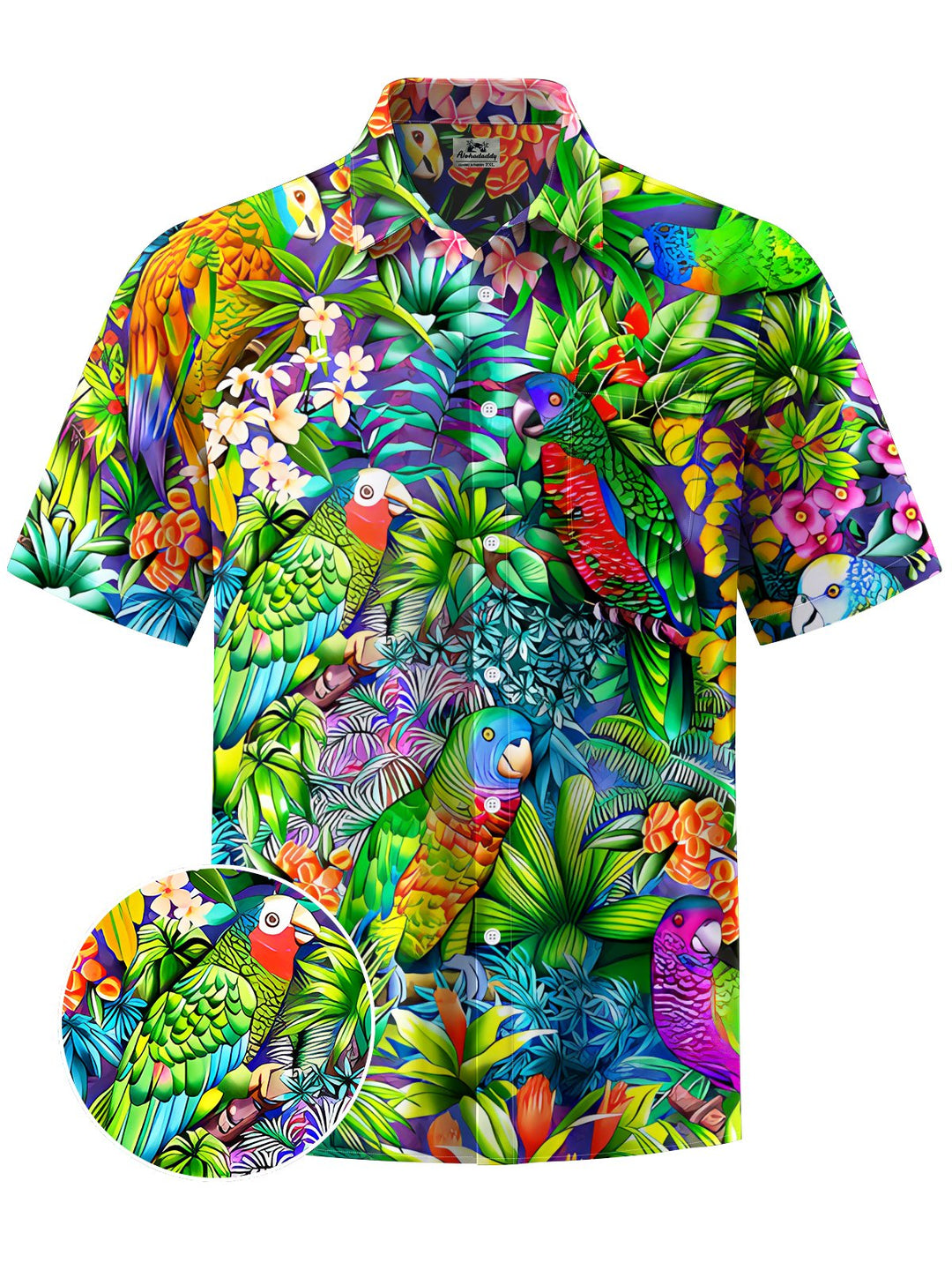 Alohadaddy® Hawaiian Parrot Art Print Moisture Wicking Chest Pocket Mens Short Sleeve Shirt Big &amp; Tall