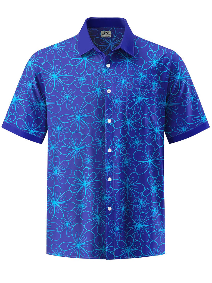 Alohadaddy® Hawaiian Floral Contrast Art Print Chest Pocket Mens Short Sleeve Shirts Big &amp; Tall