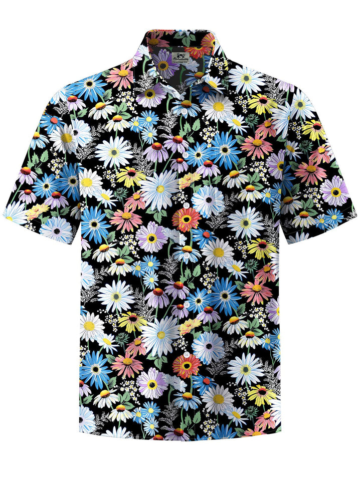 Alohadaddy® Hawaiian Flowers Art Print Chest Pocket Mens Short Sleeve Shirt Big &amp; Tall