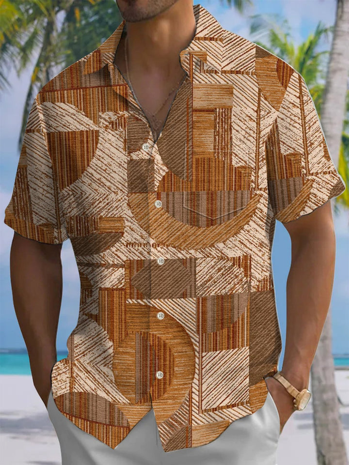 Alohadaddy® Casual Vintage Geometric Print Art Chest Pocket Men&