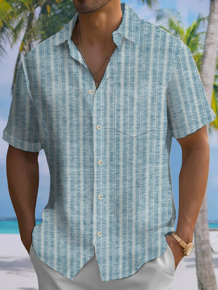 Alohadaddy® Casual Stripe Art Print Chest Pocket Men&