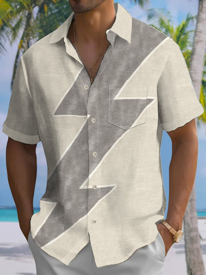 Alohadaddy® Casual Lightning Art Print Chest Pocket Men&